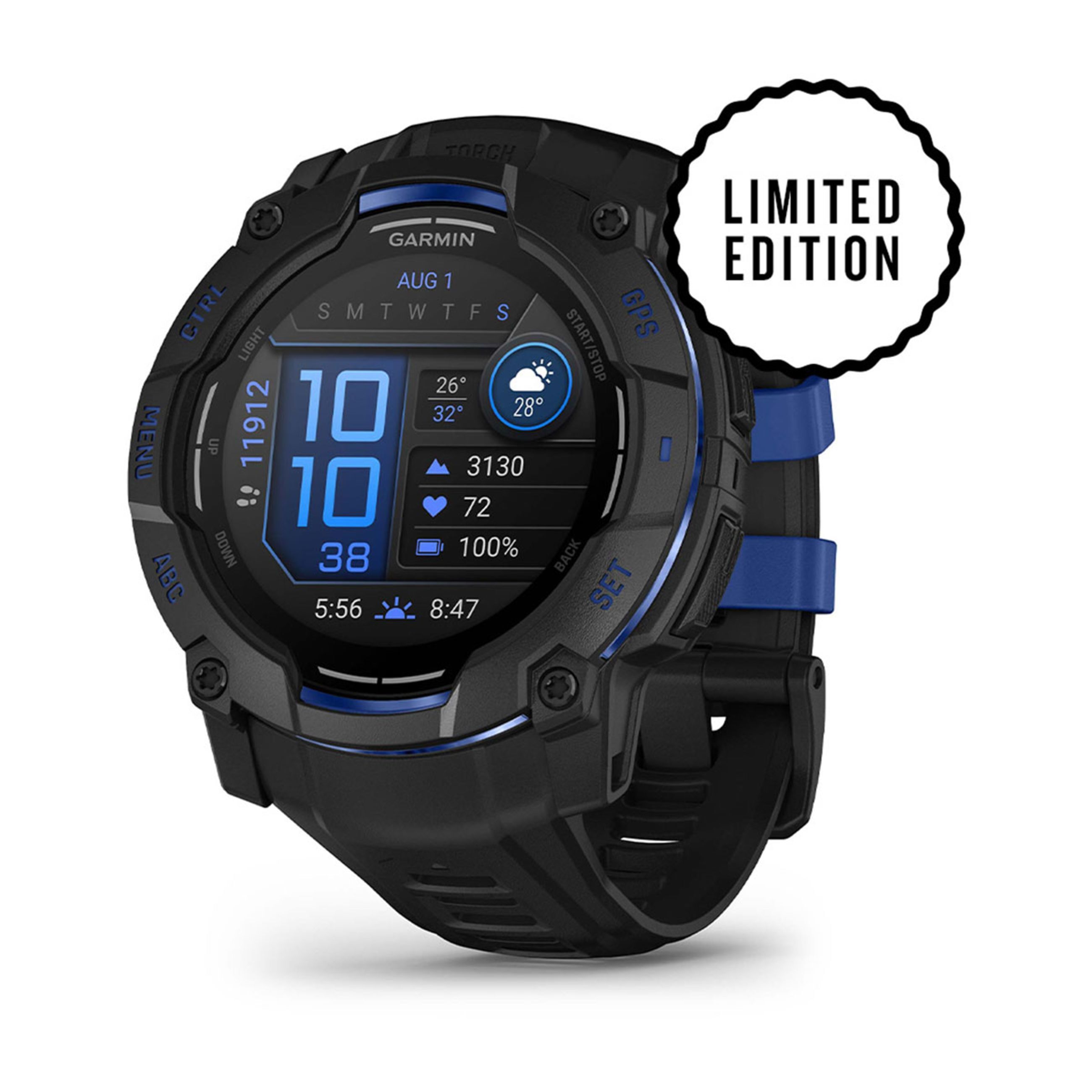 Instinct E – 45 Mm - Black With Black/Bolt Blue Band
