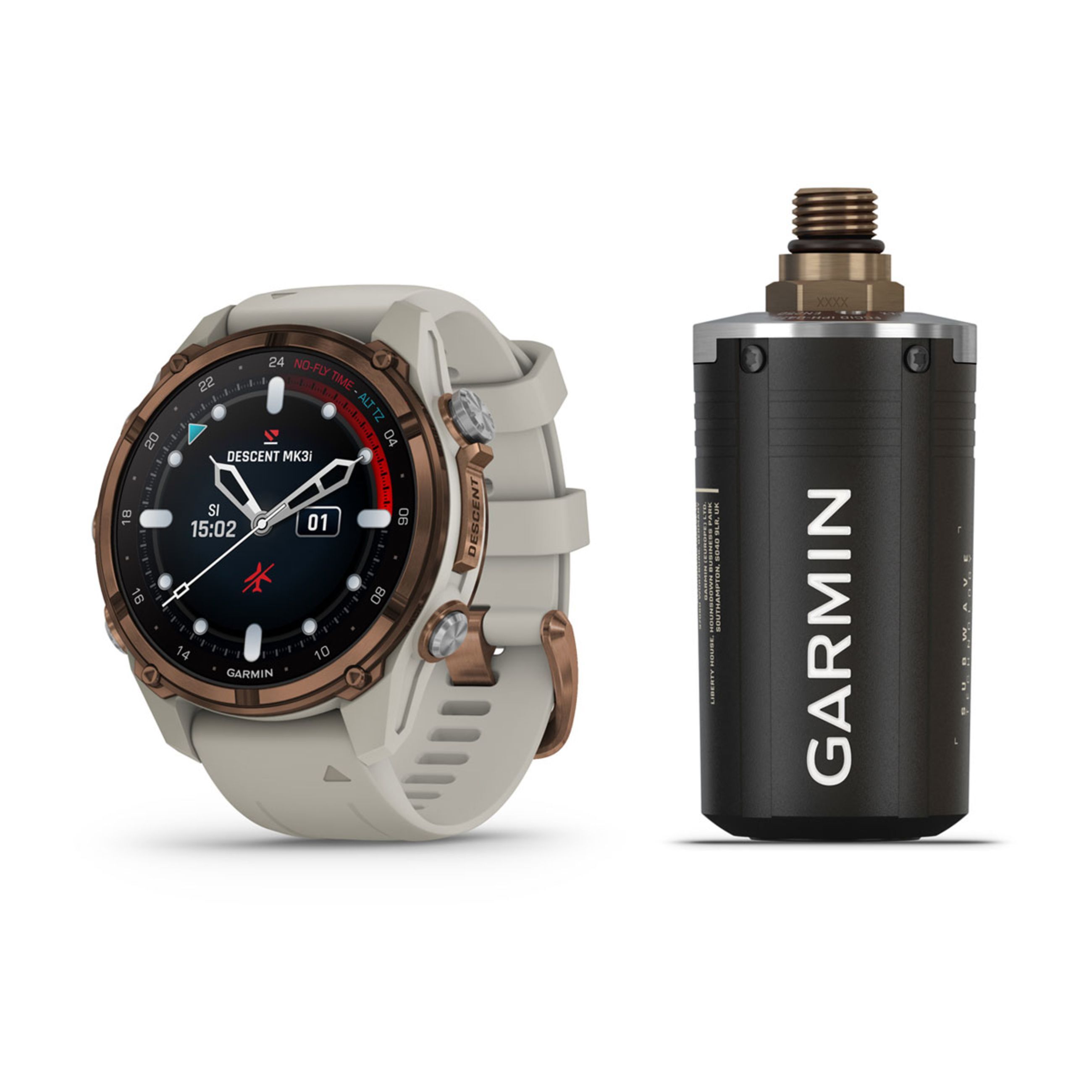 Descent Mk3 – 43 Mm - Bronze Pvd Titanium With French Gray Silicone Band And Descent T2 Transceiver